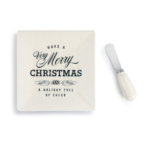 Demdaco 2020190434 Very Merry Xmas Cheese Plate and Spreader