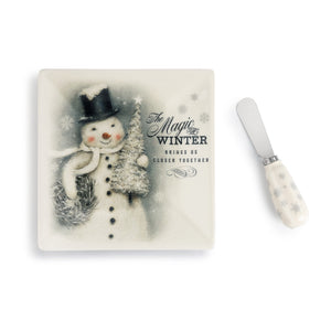 Demdaco 2020190435 Magic of Winter Snowman Cheese Plate & Spreader Set