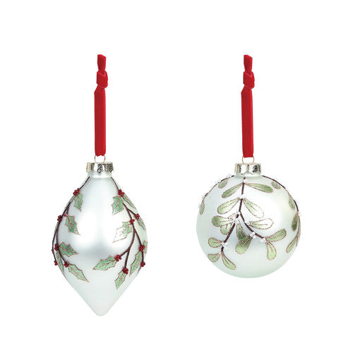 Demdaco 2020190351 Mistletoe and Holly Glass Ornaments