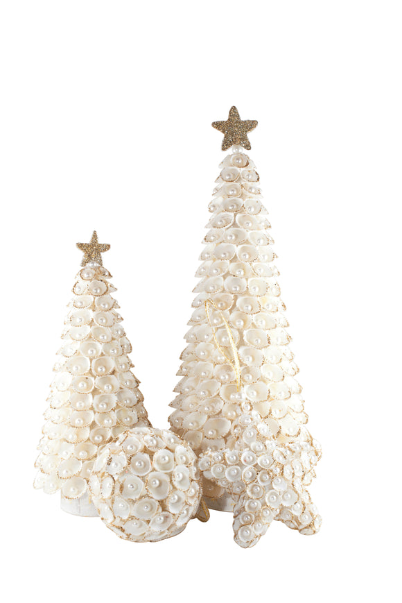 Dekorasyon Gifts DG Clamrose Shell Cone Tree W/Pearls White/Gold