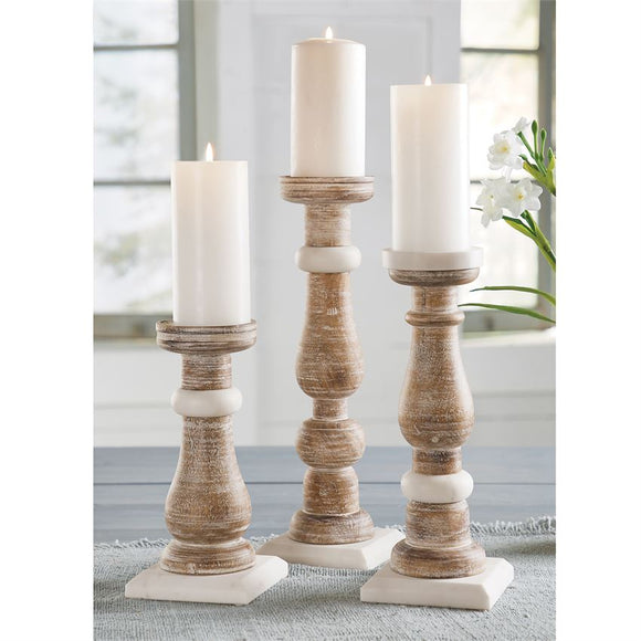 Mud Pie MP 40960015 Marble & Wood Candle Stick