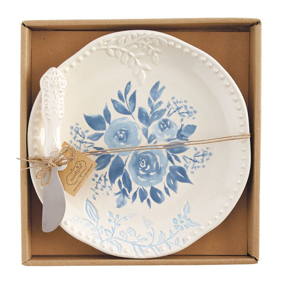Mud Pie MP 41100032 Blue Floral Cheese Plate Set