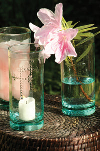 Kalalou Inc KI CRL1236 Rustic Glass Candleholder Vase or Drinkware w/Cross Detail