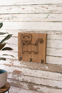 Kalalou Inc KI CHW1182 Wood & Metal Pet Wall Hooks - Cat