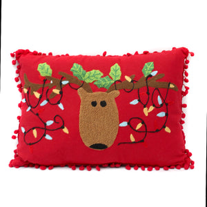 The Royal Standard TRS 135519005 Reindeer Lights Pillow Red/Multi 14 x 20