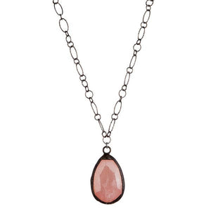 Lula 'n' Lee LL LN1254-22 16' Hematite Chain Necklace with Soldered Pink Agate Teardrop Pendant