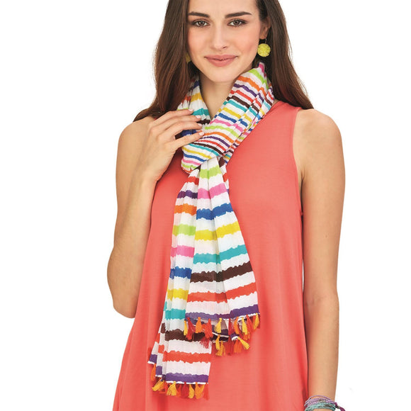 Two's Company TC 22265-20 Multi Pattern Scarf with Tassels