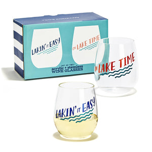 Two's Company TC 52954 Lake Life Acrylic Stemless Wine Glass