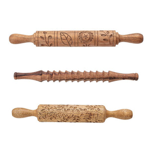 Bloomingville BV AH1493A Hand-Carved Wood Rolling Pin