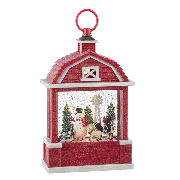 Raz Imports RZ 3900777 10.75' Snowman on the Farm Lighted Water Barn Lantern