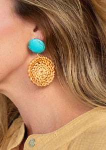 Millie B Designs MBD RATE01 Rattan Earrings-Turquoise