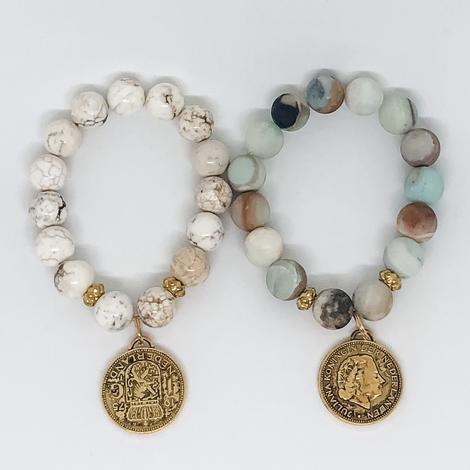 Millie B Designs MBD COINB02 Antique Coin Bracelet-Matte Amazonite