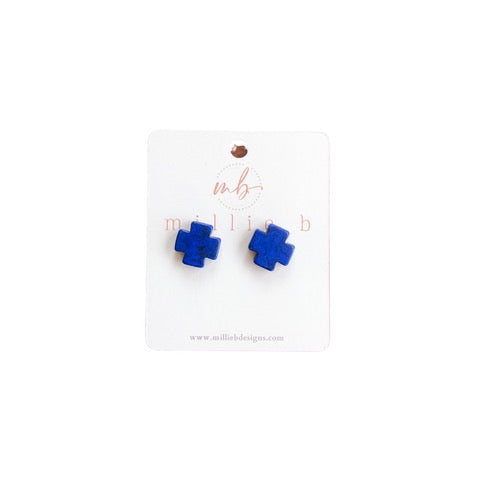 Millie B Designs MBD CROSS02 Small Cross Studs-Navy