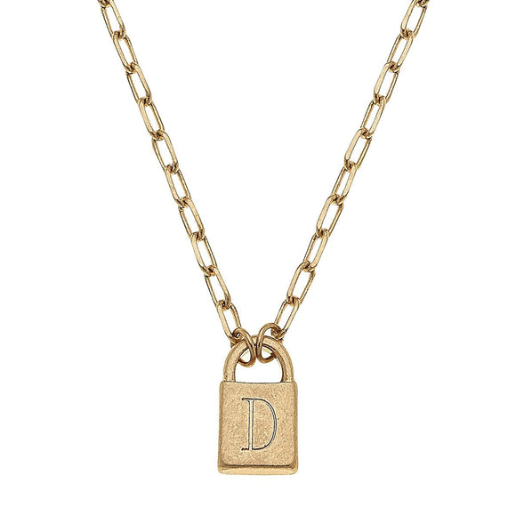 Canvas Jewelry CJ 21769N-GD Initial Padlock Necklace - Worn Gold 16
