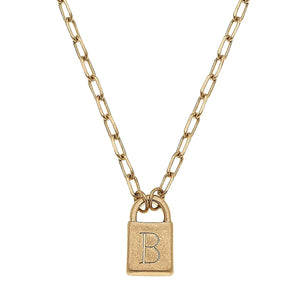 Canvas Jewelry CJ 21769N-GD Initial Padlock Necklace - Worn Gold 16"