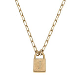 Canvas Jewelry CJ 21769N-GD Initial Padlock Necklace - Worn Gold 16"