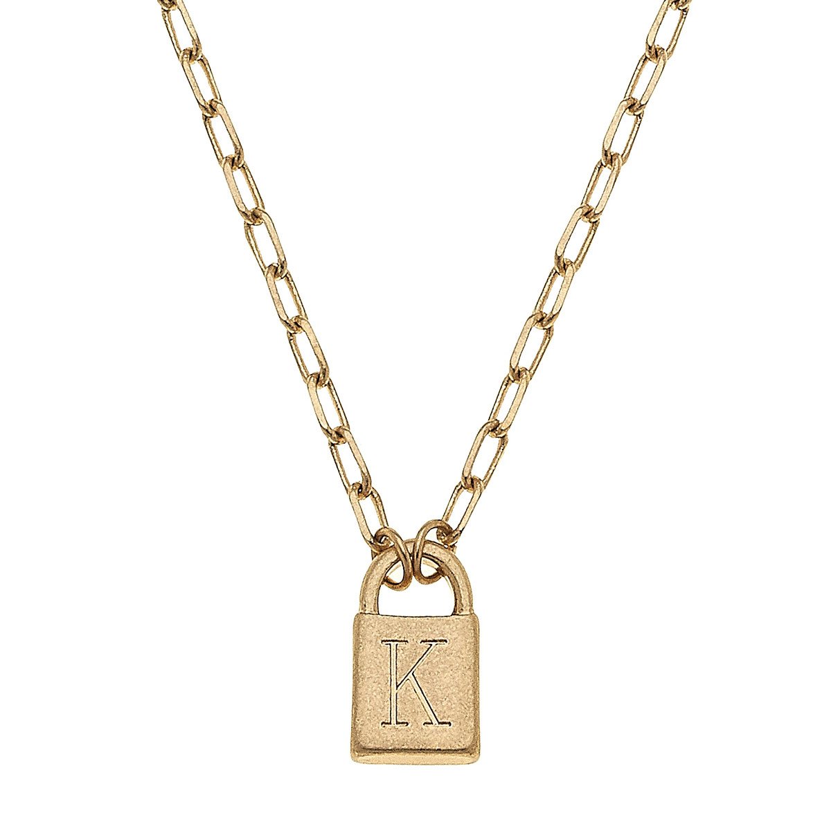Canvas Jewelry CJ 21769N-GD Initial Padlock Necklace - Worn Gold