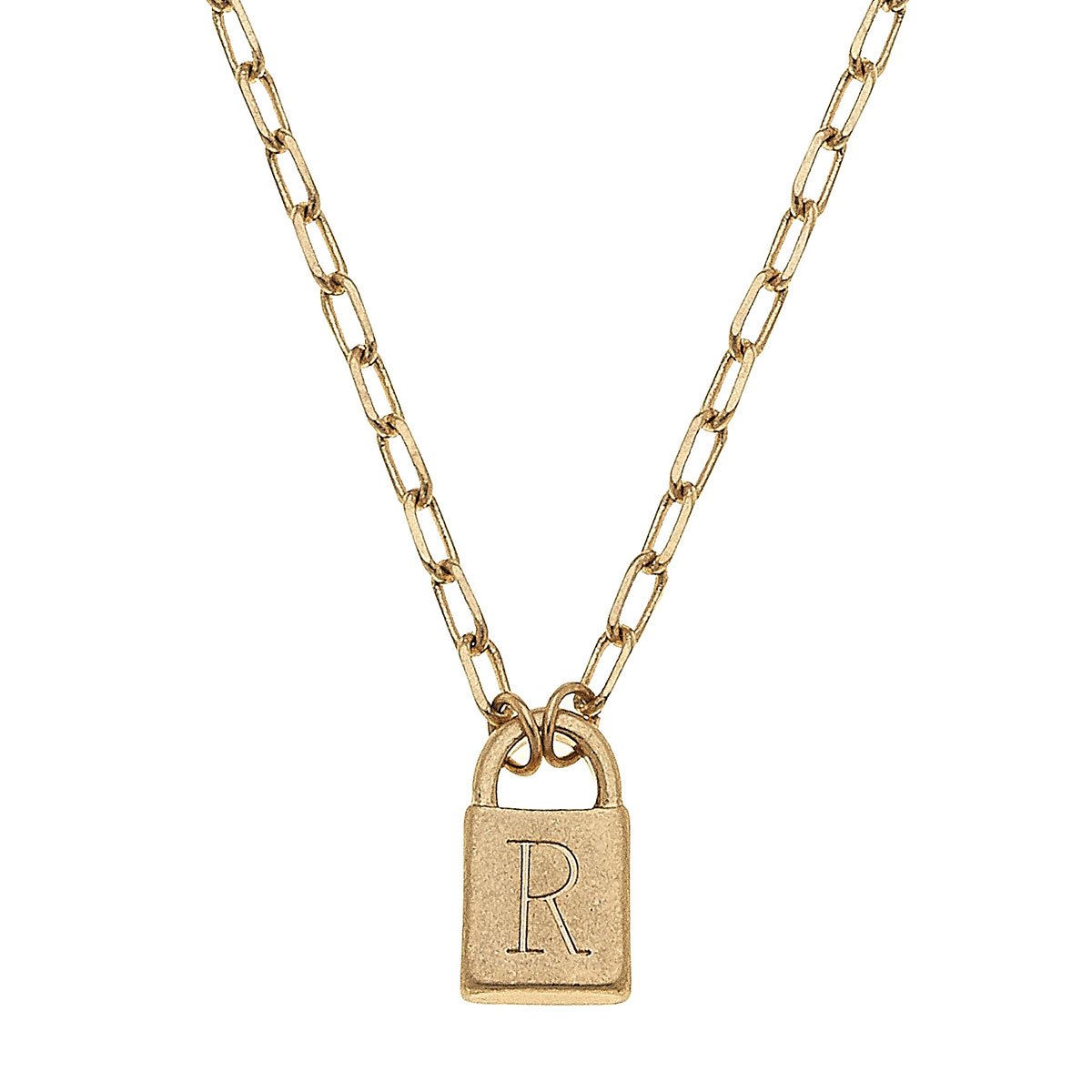 Canvas Jewelry CJ 21769N-GD Initial Padlock Necklace - Worn Canvas Jewelry CJ 21769N-GD Initial Padlock Necklace - Worn