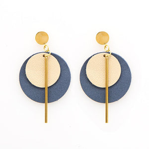 Ink + Alloy IA LCER1203 Ivory and Indigo Double Circle Leather Earring 2.75'