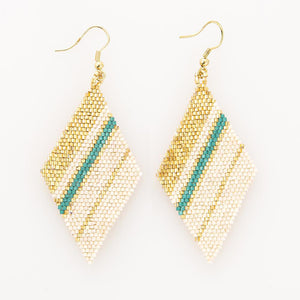 Ink + Alloy IA LXER0305 Teal Gold Ivory Diamond Luxe Stripe earring 3.5"