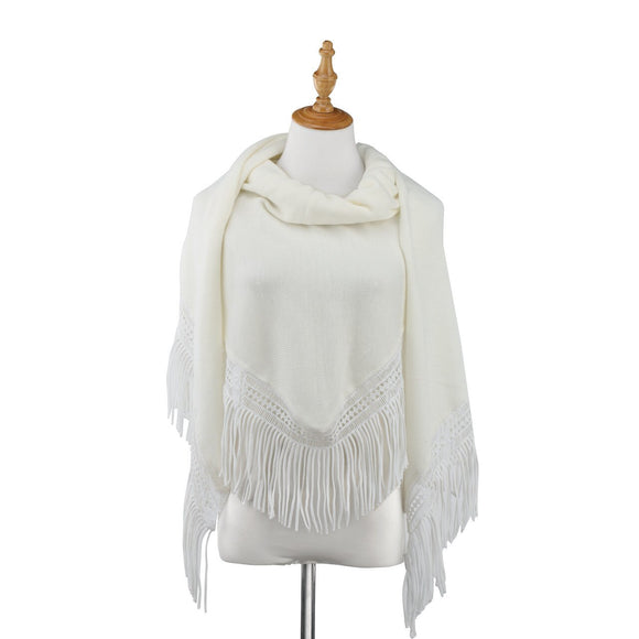 Demdaco 1004290164 White Triangle Knit Scarf with Fringe