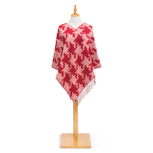 Demdaco 1004290440 Houndstooth Poncho - Red