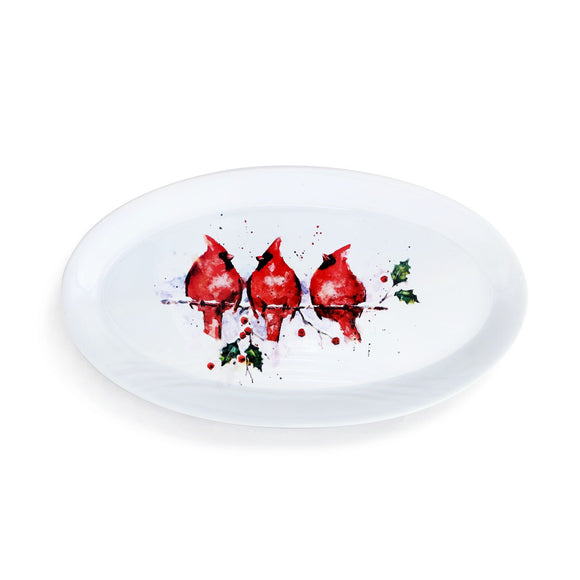 Demdaco 2020200477 Three Round Cardinals Holiday Platter