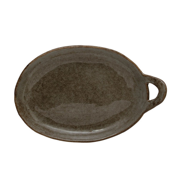 Creative Co-Op CCOP DF3403  Stoneware Plate with Handle