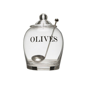 Creative Co-Op CCOP DF1819 Glass Jar "Olives" w/ Stainless Steel Slotted Spoon