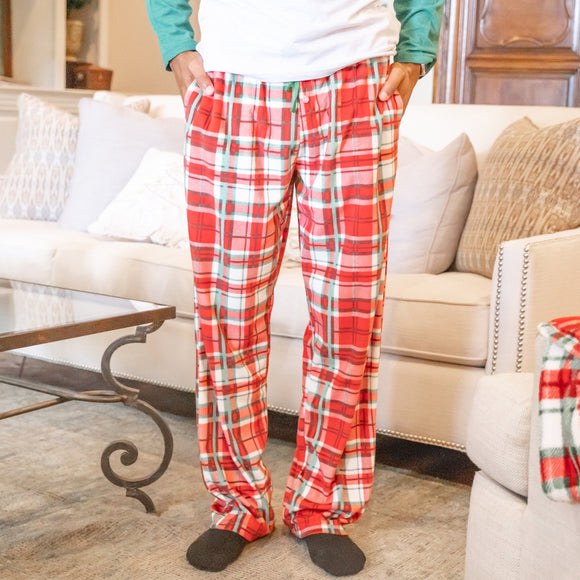 Regular Fit Flannel Pajama Pants - Red/green plaid - Men