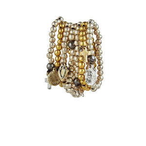 Lula 'n' Lee LL ST627-62 MIXED METAL STRETCH BANGLE BRACELETS WITH PEWTER AND BRASS CHARMS