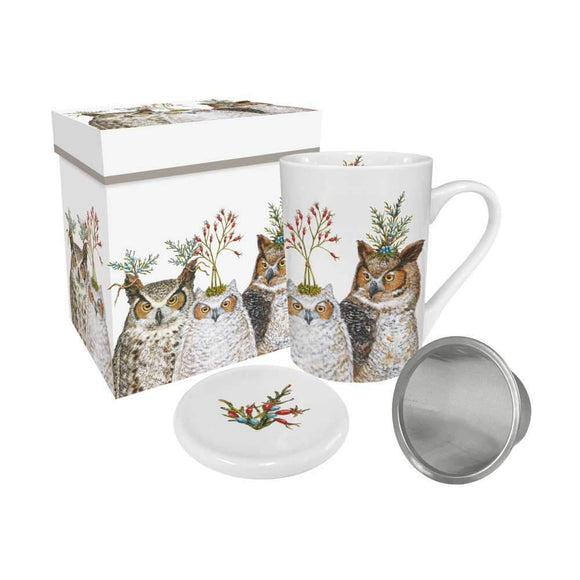 Paperproducts Design PD 41028 Holiday Hoot Gift-Boxed Tea Mug with Lid & Strainer