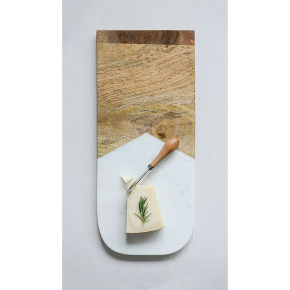 Creative Co-Op CCOP DA8984  Marble & Mango Wood Cutting Board with Canape Knife 17-1/2