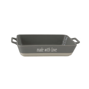 Creative Co-Op CCOP DF0122  Stoneware Baker "Made with Love" 14 1/2"L
