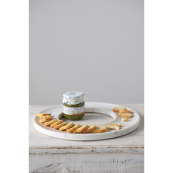Creative Co-Op CCOP DF3658  Round Marble Circle Cracker/Cheese Tray, White 13