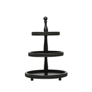 Creative Co-Op CCOP DF2622  Decorative Wood 3-Tier Tray, Black 16-1/4" Round x 24-3/4"H