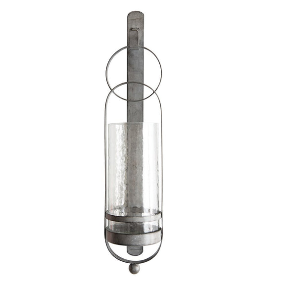 Creative Co-Op CCOP DF3747 Metal & Glass Wall Lantern, Distressed Zinc Finish, Set of 2 (Holds 3