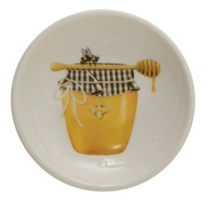 Creative Co-Op CCOP DF3382A Round Stoneware Dish with Bees & Honey 3"