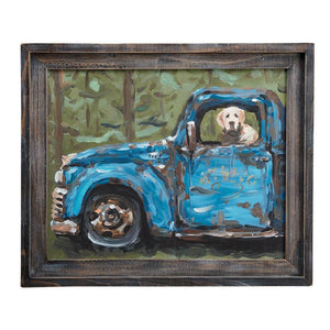 Glory Haus GH 11100013 Dog In Blue Truck Framed Canvas