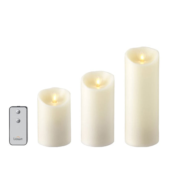 Raz Imports RZ 37093 Set of 3 Moving Flame ivory Pillar Candles W/Remote