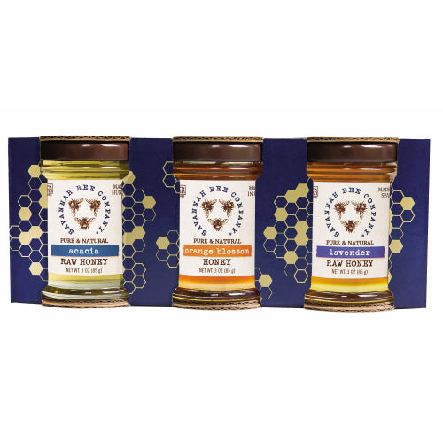 Savannah Bee Company SBC HARTSAM Artisanal Honey Sampler - Acacia, Orange Blossom, Lavender - 3 oz