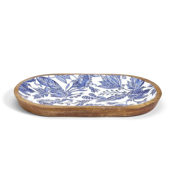 Two's Company TC 53390 Blue Batik Hand-Crafted Wood Oval Platter