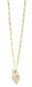 Lula 'n' Lee LL VN.228-19 Vibe 16" Gold Plated Chain Necklace with Pave' Heart & Toggle