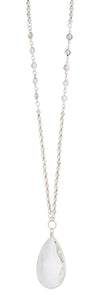 Lula 'n' Lee LL VN.177-22 Vibe 34" Silver Plated Beaded Chain Necklace with Crystal Teardrop Pendant