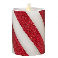 RAZ Imports RZ 39108 3x4 Moving Flame Red & White Striped Pillar Candle