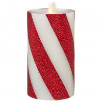 RAZ Imports RZ 39109 3x6 Moving Flame Red & White Striped Pillar Candle
