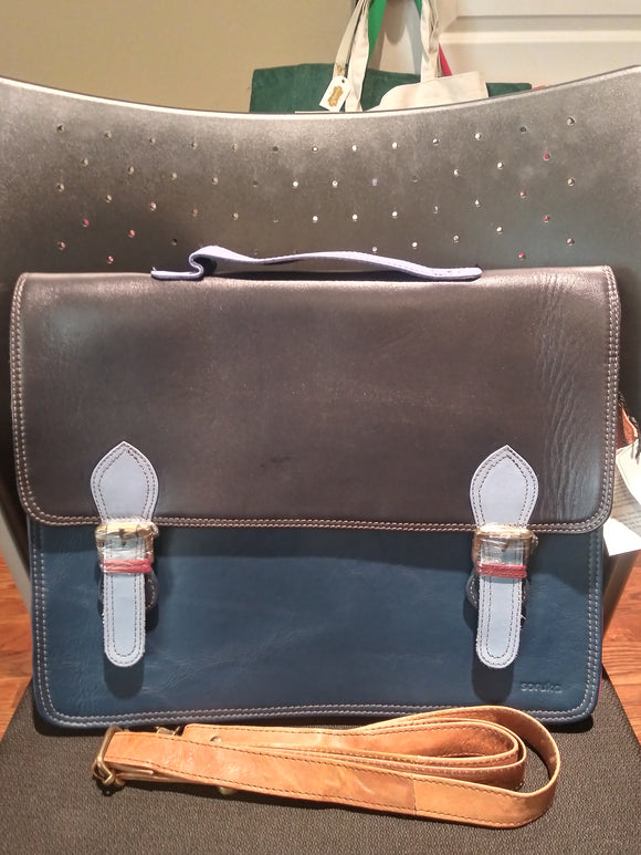 Soruka 047453L-BL Emery Plain Leather Briefcase Bag 32x25