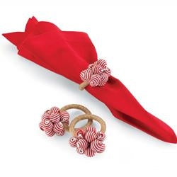 Mud Pie MP 495B006 Holiday Red/WH Ball Napkin Ring