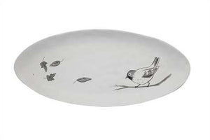 Creative Co-Op CCOP DA5749  Ceramic Oval Plate w/ Bird 19-3/4"L x 8-1/2"W