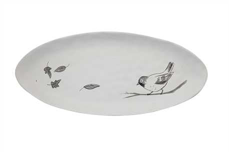 Creative Co-Op CCOP DA5749  Ceramic Oval Plate w/ Bird 19-3/4